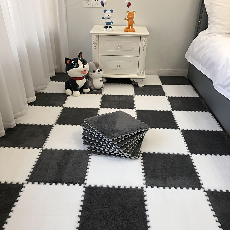 12pcs Interlocking Foam Floor Tiles in Solid Color Gray/White/Black - Soft, Washable, Non-Slip EVA Mats for Bedroom, Living Room, Home Decor, Pet Spaces, And More