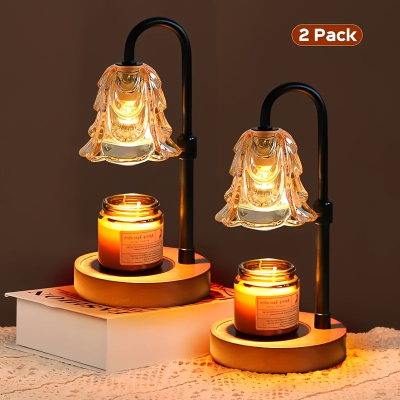 2/4-Pack Candle Warmer Lamps, Halloween Candle Holders, with Dimmer And Wooden Base, Height And Brightness Adjustable Wax Warming Lamps, New Home Decor, Christmas New Year And Valentine'S Day Gift, for Wife Mom Lovers Friends [Bulb Not Included]