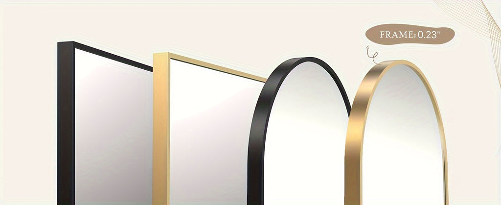 Arched Full Length 64" X 21"/ 59"x16"Mirror With Stand, Floor Mirror With Aluminum Alloy Frame For Bedroom, Standing Full Body Mirror With Shatter-Proof Nano Glass For Wall, Living Room, Cloakroom