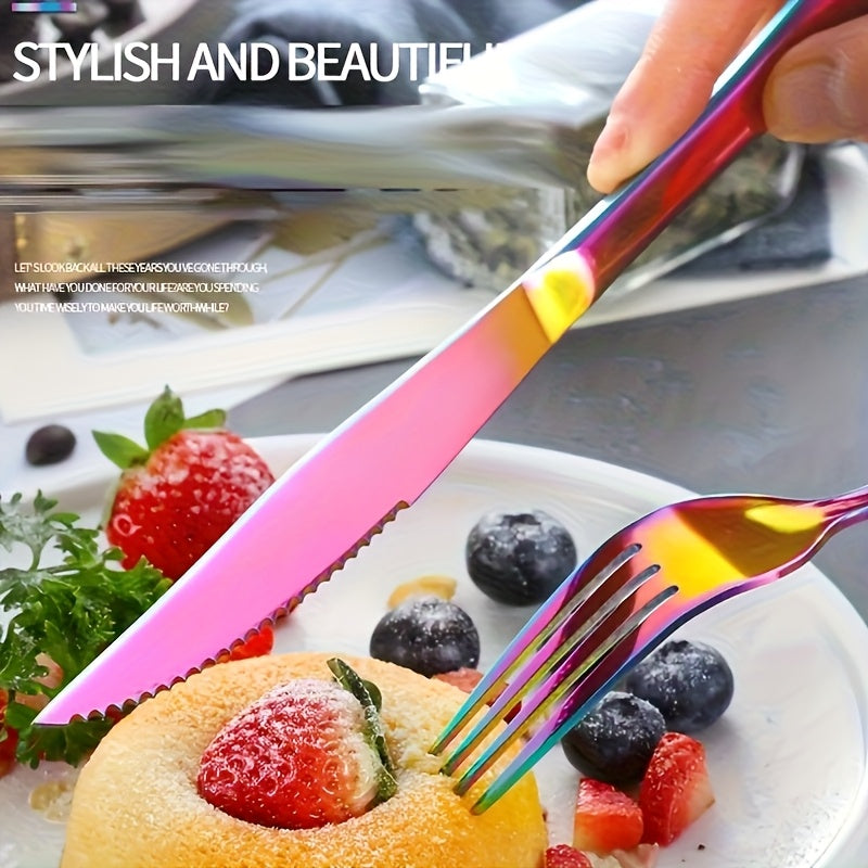 60/20pcs Stainless Steel Rainbow Cutlery Set - Sturdy Commercial Cutlery for Dining Establishments, Weddings & Home Use | Safe for Dishwashers, Rust-Resistant