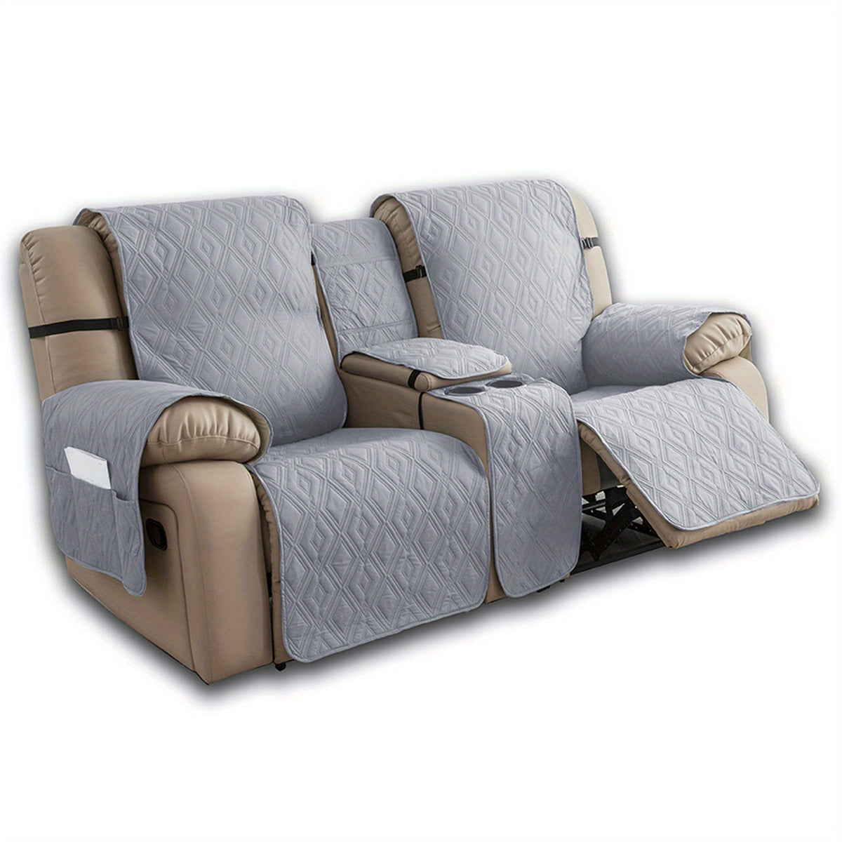 4pcs/set Loveseat Recliner Cover with CenterConsole|100% Waterproof Pet Coverfor Dual Recliner with Straps Design|Split Reclining Loveseat Cover Furniture Pet Protector, Valentine's Day Home Decorations