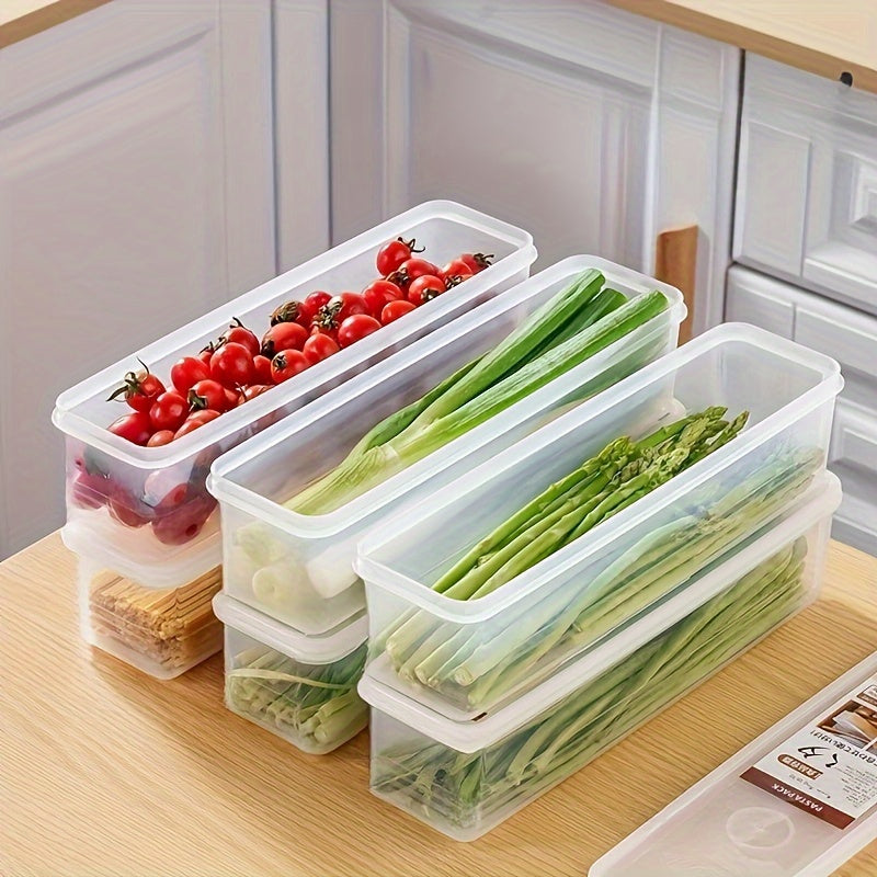 4-Pack Bpa-Free Plastic Food Storage Containers with Lids, Reusable Rectangular Refrigerator Organizer for Onions, Parsley, Coriander, Garlic, Noodles, Eggs, Hand Washable Kitchen Essentials