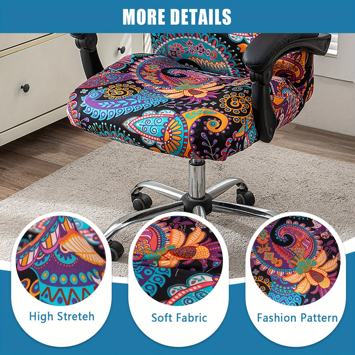 1pc Stretch Printed Computer Office Chair Covers, Soft Fit Universal Desk Rotating Chair Slipcovers, Removable Washable Anti-Dust Spandex Chair Protector Cover With Zipper, Valentine'S Day Gift, Valentine'S Day Decorations