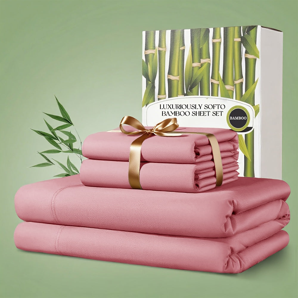 4pcs Bamboo Bed Sheet Set, 2200 TC Cooling Fabric, Bamboo Fitted Sheet Set, Extra 18"-24" Deep Pocket, Cooling & Breathable with Smooth Feel, Queen Size Sheets Ultra Soft for Hot Sleepers, Shrink, Fade Wrinkle Resistant, Hotel Quality Bamboo Sheets