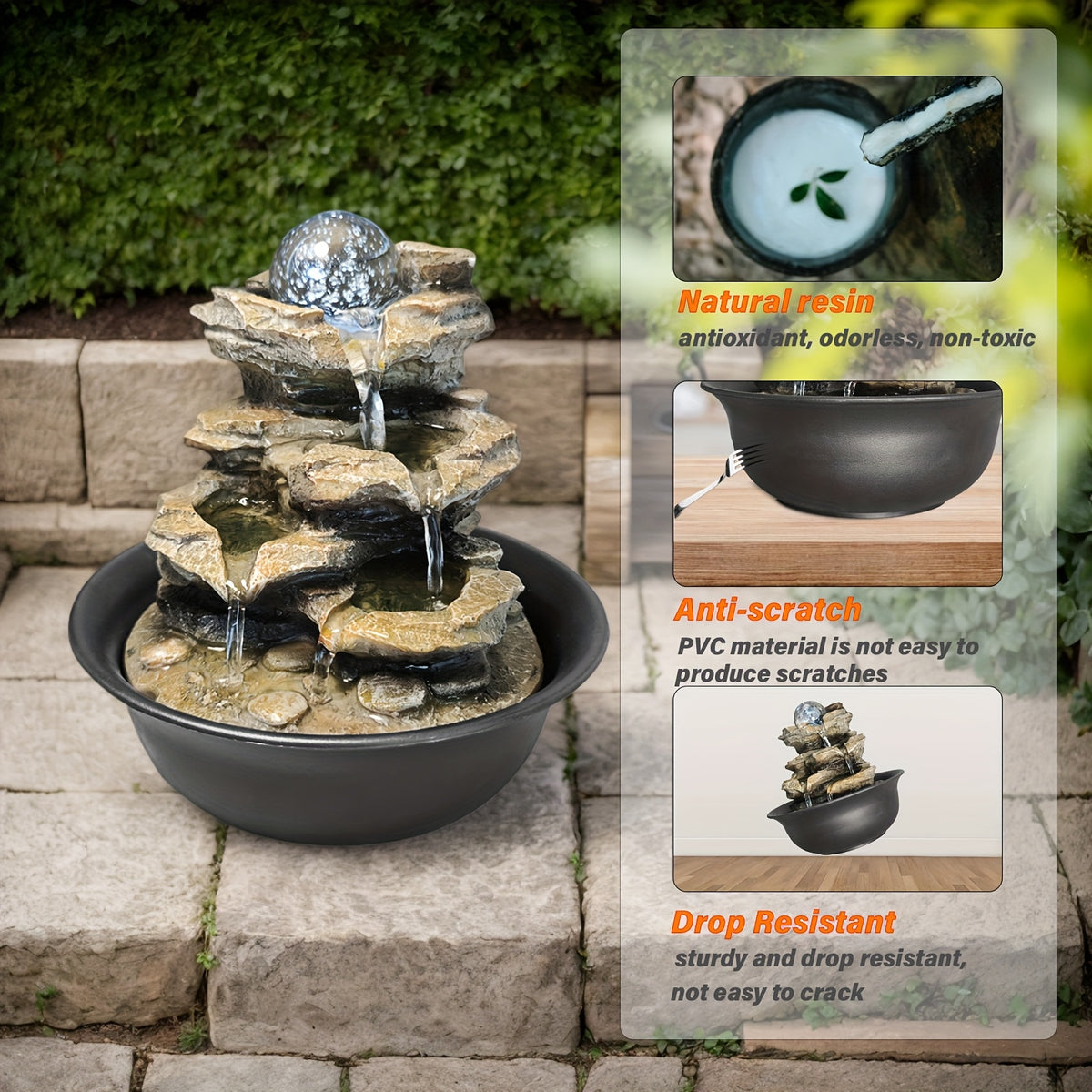 Rock Tabletop Indoor Fountain with LED Lights-8.3"H, Desktop Waterfall Fountains - Plug, Humidifier for Living Room, Office, Bedroom