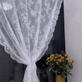 Lace Door Curtain Panel with Floral Pattern and Wave Edge, Single Semi-Sheer Polyester Rod Pocket Drape in White Black or Green for Vintage Home Decor