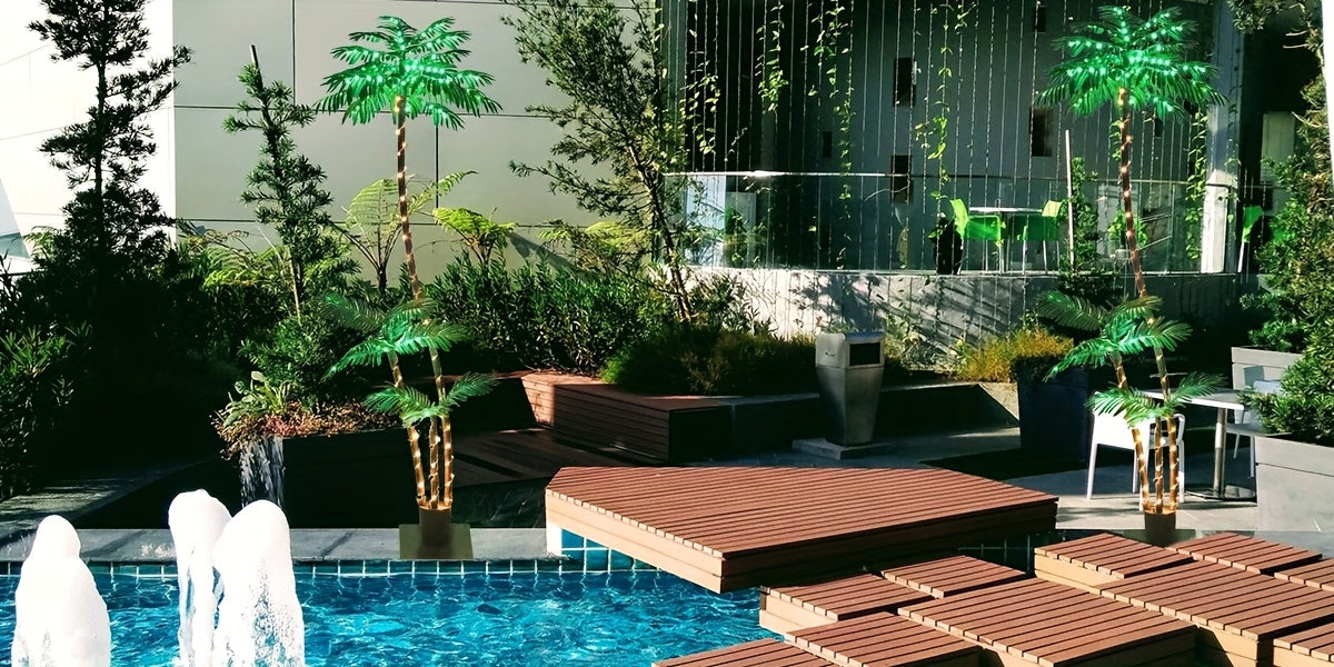 7ft Solar Lighted Artificial Palm Tree 260 LEDs for Outdoor Tiki Bars, Christmas Decoration, Patios, Beaches, Yards Pool, Party, Outdoor Lighting Decor, Poolside Illumination, Artificial Palm Tree Decor, Solar Palm Tree Light, Tropical Palm Silhouette, Fl