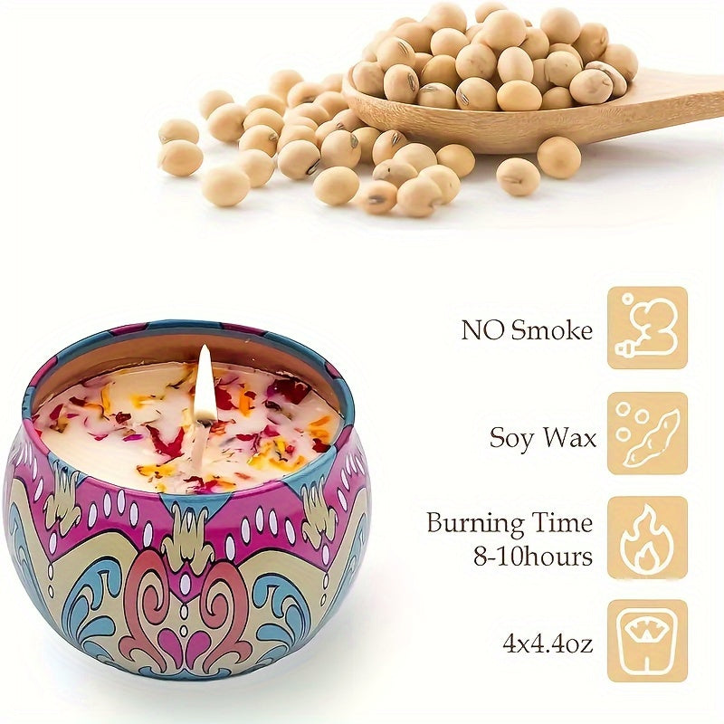 4 Scented Candles, Jasmine, Woody Scent, Lavender And Rose Fragrance, Suitable for Relaxation, Bath, Yoga-Perfect Holiday Gift, Random Color, Candle Box