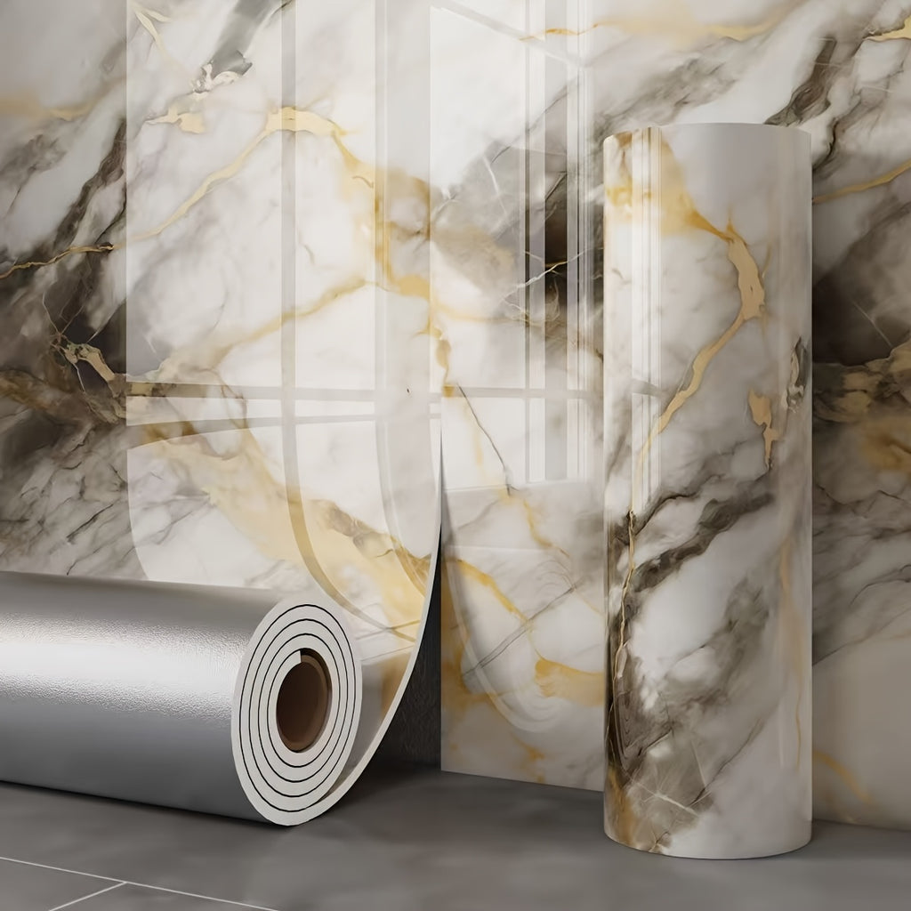 A Roll of Wall Stickers That Are Self-Adhesive And Feature a 3D Marble Design. These Peel-And-Stick Tile Decals Are Perfect for Concealing Unsightly Peeling Walls in Areas Like The Living Room, Kitchen Backsplash, Or Bathroom. They Are Made of Remov