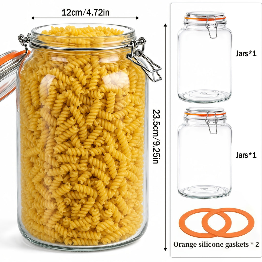 1 Gallon Glass Mason Jar With Hinged Lids, Extra Wide-Mouth Airtight Leakproof Sealed Canning Jars, Pickling Container, Preserving & Flour Storage - Pack Of 2