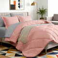 Reversible Quilted Comforter Set, 5 or 7 Piece Bed in a Bag with Soft Fiber Fill, Sheets and Pillow Covers for Twin XL, Full, Queen and King Beds