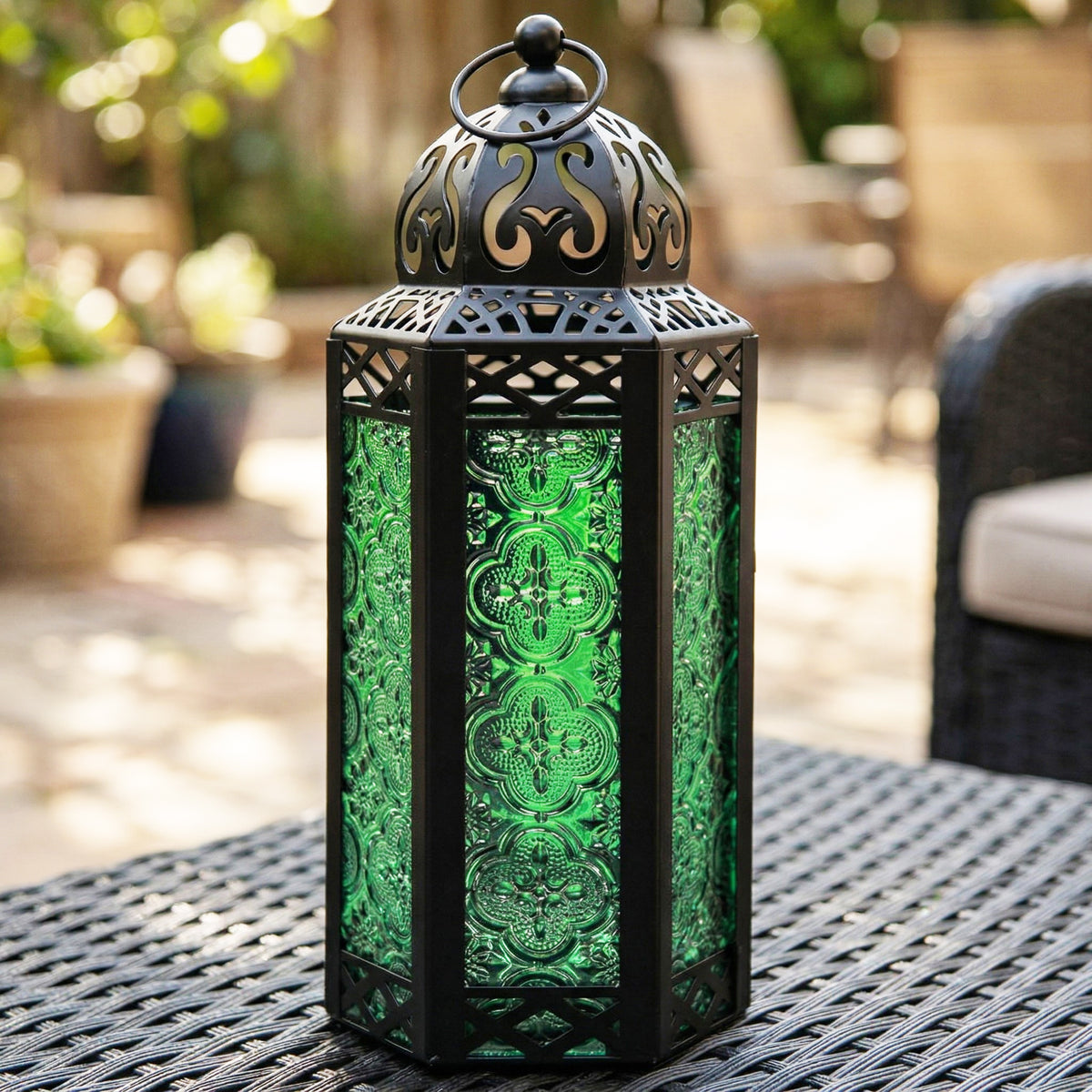 Decorative Moroccan Candle Lantern Holder, Medium, 10.5" Tall