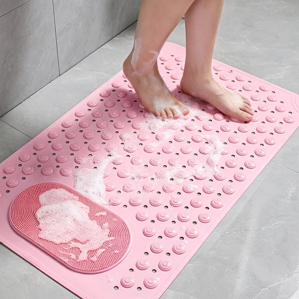 Non-Slip PVC Bath Mat with Massage Buttons - Light Blue & Multi-Color Polka Dot Pattern, Rectangular Shower and Bathroom Safety Mat, 0.35inch Thick, Durable PVC Material, Bath Accessories