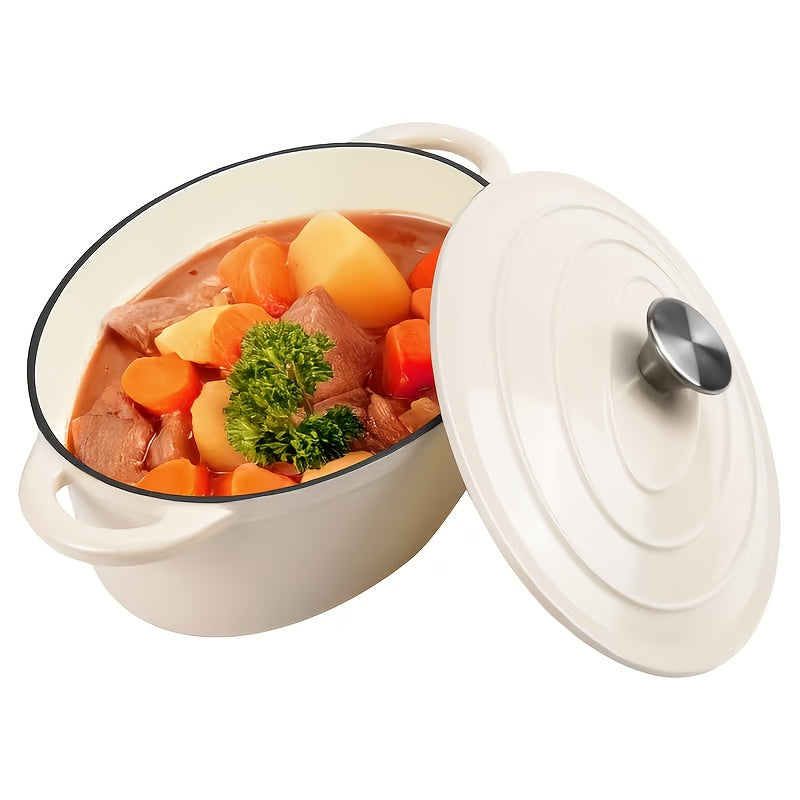 Dutch Oven Made of Cast Iron with an Enamel End, Equipped with a Lid And Two Handles. Perfect for Baking Bread, Slow Cooking, And Roasting. It Offers Great Sealing Capabilities And Works with for All Types of Heat Sources
