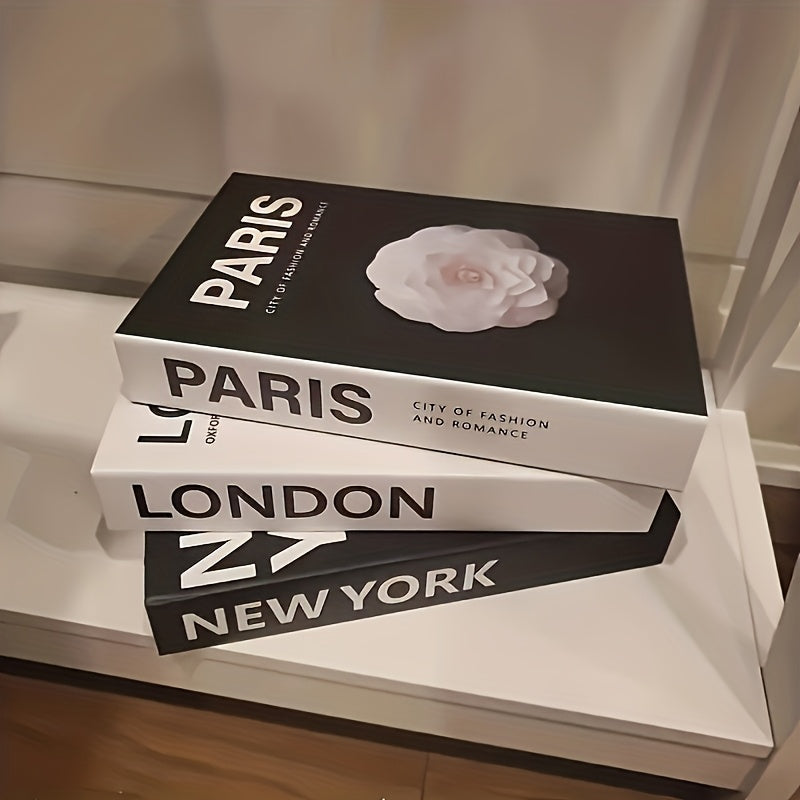 Set of Three Decorative Books Featuring an Industrial Design Inspired by Paris, London, And New York. These Modern Minimalist Home Accents Are Made from High-Quality Paper And Are Perfect for Festive Occasions Like Valentine'S Day, Thanksgiving
