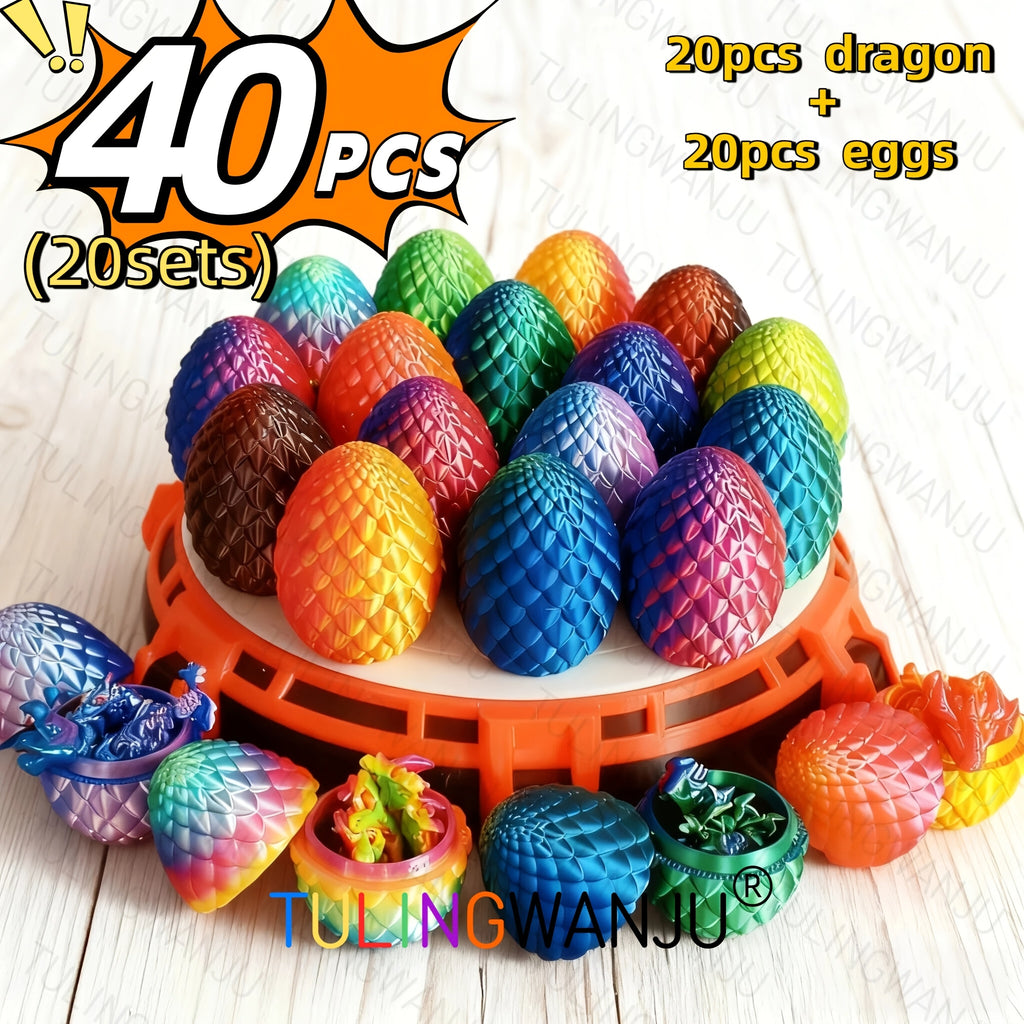 40pcs/20 Sets/Dragon Egg Set Decorative Sculpture (Including 20 Dragons And 20 Dragon Eggs), with a Dragon Body of 4.92 Inches And a Dragon Egg of 2.2 Inches, Suitable for Home Decoration, Holiday Celebrations, Gatherings, Offices, And Living Rooms
