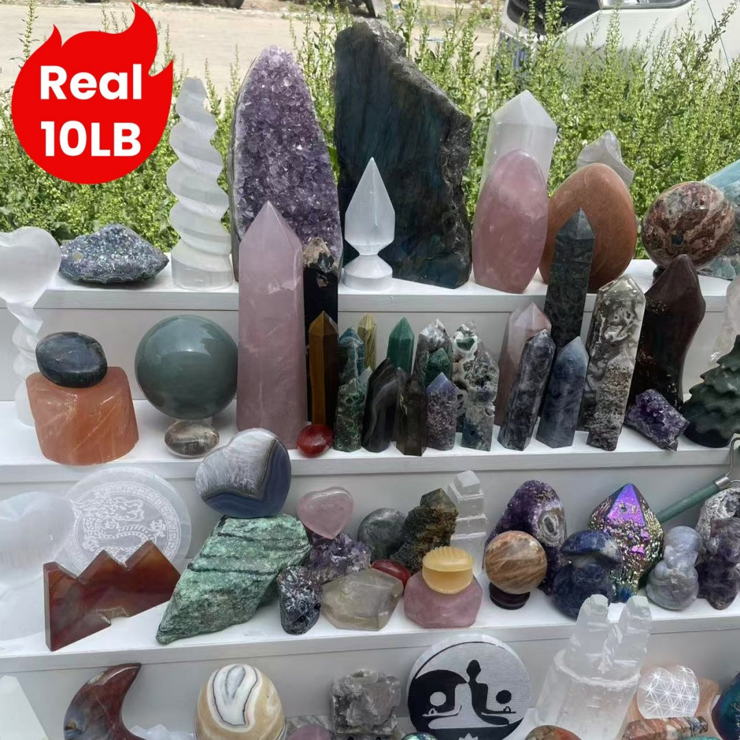Real 10LB Mixed Crystals, Lot of Different Items!! Premium Natural Materials of Different Shapes: Towers Spheres Clusters & Rough! Valuables Gifts & Decorative Stones