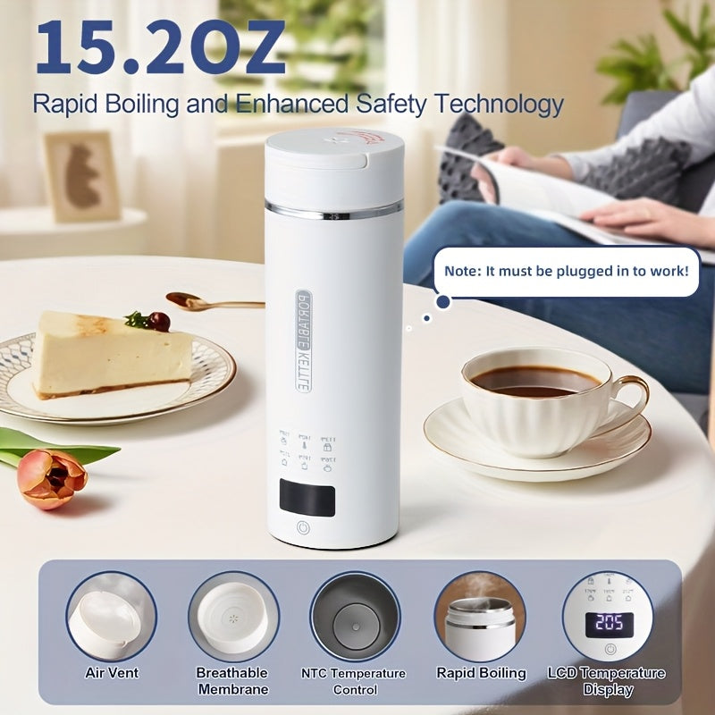 1pc Travel Electric Kettle Portable Small Small Kettle Water Boiler, Water Heater with 6 Temperature Controls, 304 Stainless Steel, Auto Shut-Off And Boil-Dry Protection, BPA-Free, 15.2oz Can Be Applied to Brew Coffee, Brew Flower Tea, Brew Milk