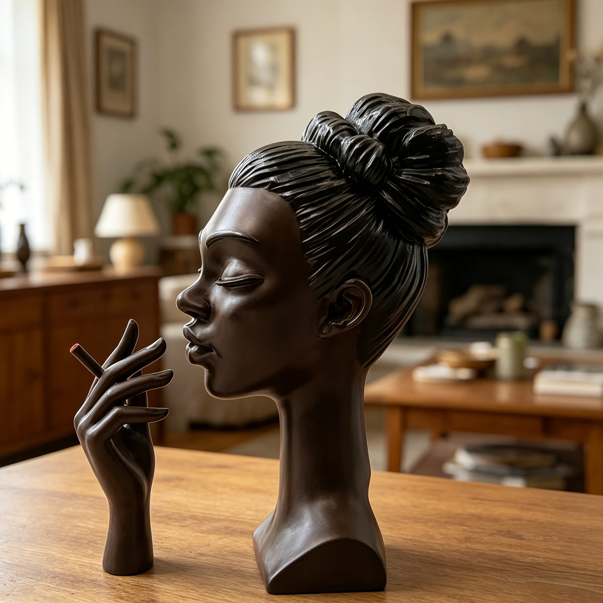 Free Delivery! Handcrafted Exquisite Black Incense Burner - High Resin Meditation Statue, Quiet Airflow Design, Solid Base And Stable Flameless Running, Suitable for Home Decor, Yoga Room, Relaxation Space - Art Deco Style Smokeless Aromatherapy