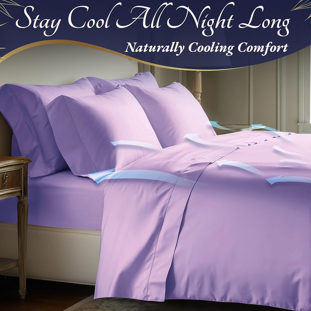 3/4pcs Cooling Bamboo Bed Sheet Set, Kids' Sheet & Pillowcase Sets 2000 TC Extra Deep Pocket 16 Inch Bed Sheet, Luxury Soft Hotel & Cooling Sheet Set for Hot Sleepers, Fitted Sheet+Flat Sheet+Pillowcases, Twin/ Full/ Queen/ King