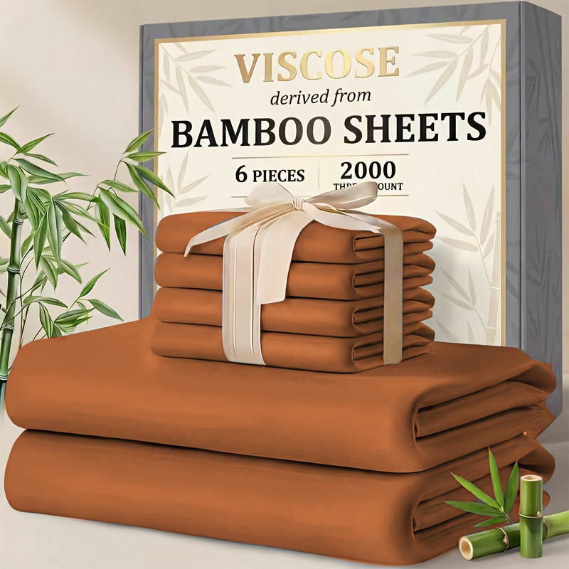 4/6pcs Cooling Bamboo Sheet Sets - Queen Size Soft 2000TC Luxurious Hotel Sheets, Luxury Kids Fitted Sheet, with 16-Inch Deep Pocket, Kids Sheet & Pillowcases And Breathable Night Sweats, Suitable for All Seasons, Twin/Full/Queen/King