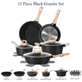 12-Piece Nonstick Granite Cookware Set, Pots and Pans with Frying Pans, Saucepan, Casserole, Lids and Pan Protector for Everyday Home Cooking