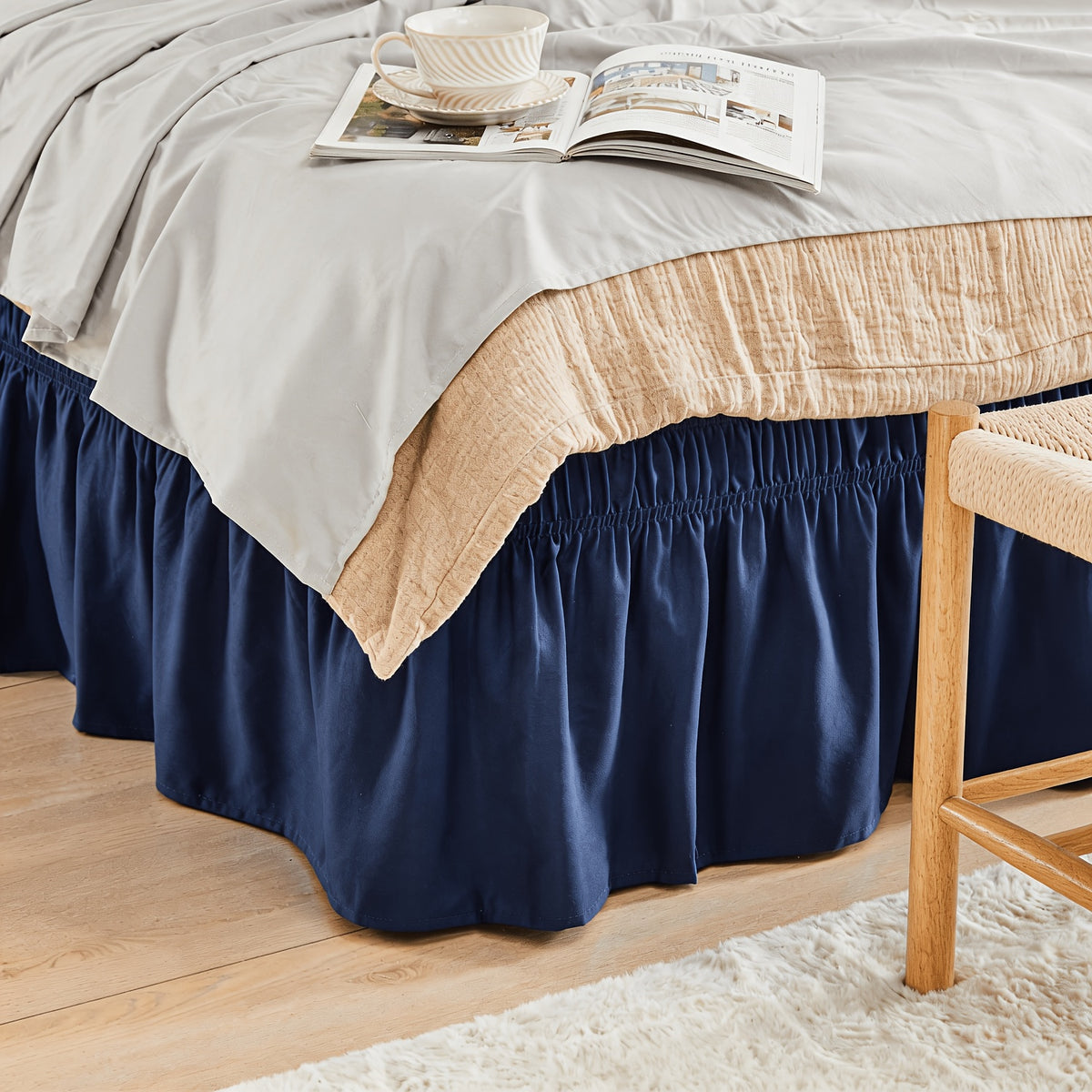 Wrap Around Dust Ruffle Bed Skirt - Fashionable & Long-lasting with Double Elastic Belts - Made for Various Size Beds with 15 Inch Tailored Drop - Easy Fit Adjustable Elastic Strap - Pleated Bedskirt with Brushed Fabric - Wrinkle Free, Machine Wash