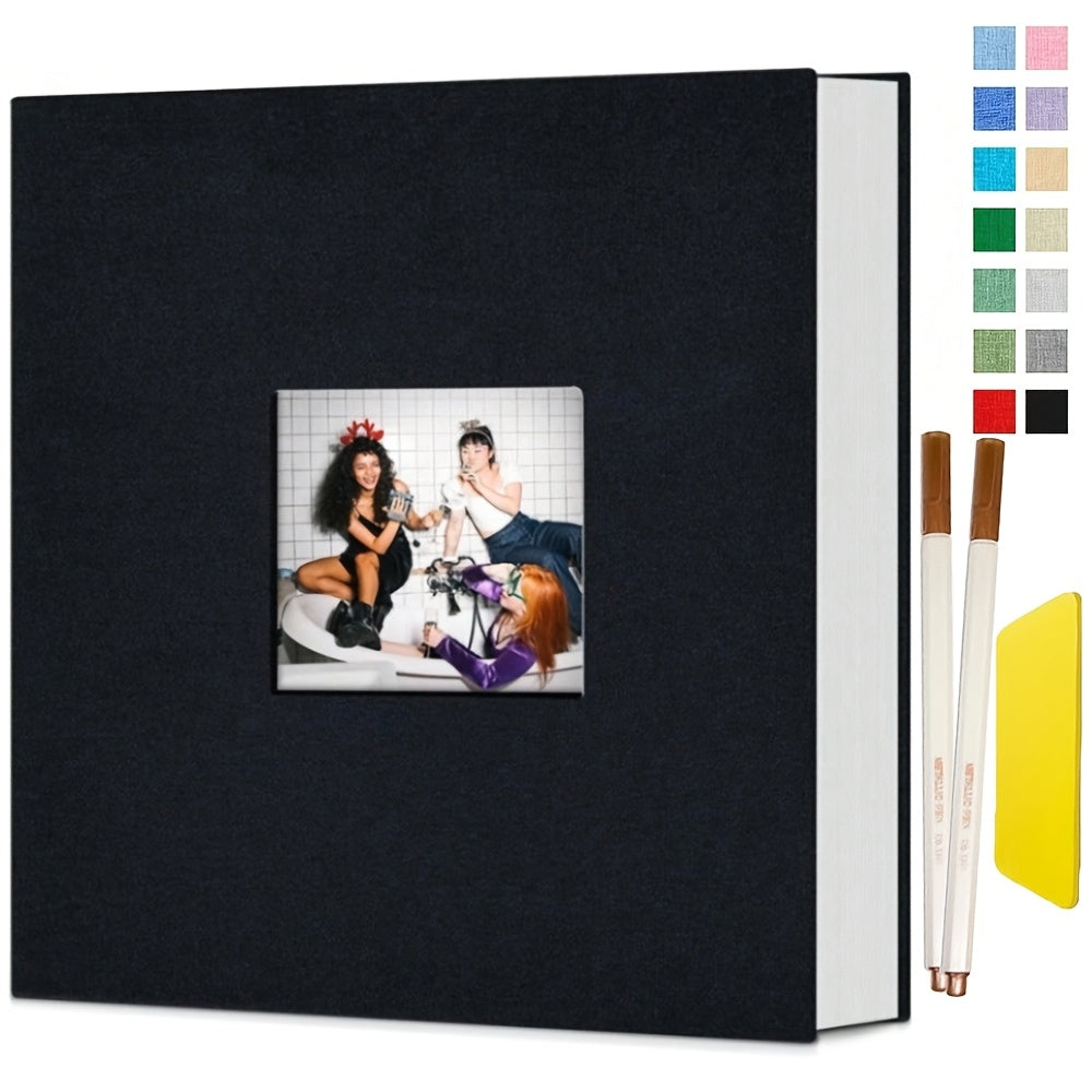 11.5*10.6in Photo Album Self Adhesive With Picture Display Window, 40/ 60 Pages Baby Memory Book For 4x6 8x10 Picture, Linen Cover Scrapbook For Wedding, Back To School Gifts, With Scraper And Two Metallic Pens Valentines Day Gifts