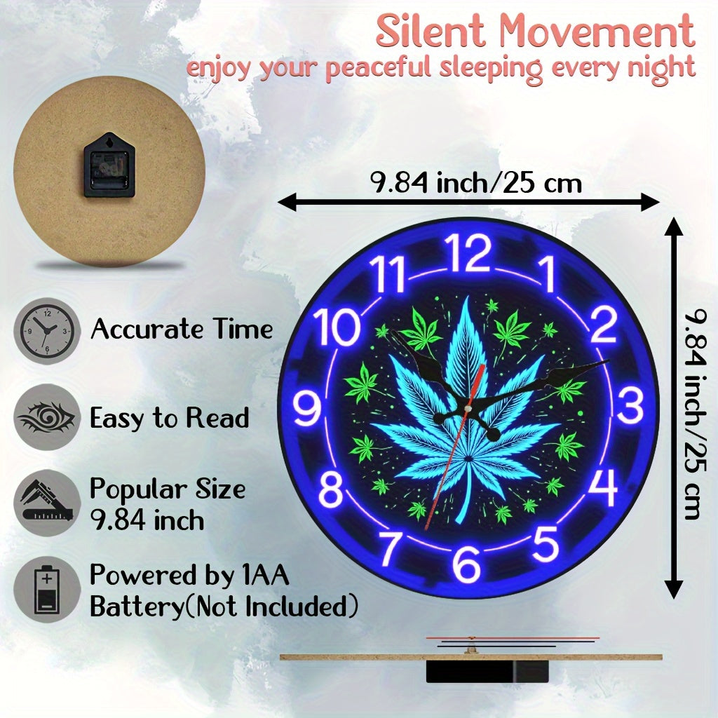1pc, Neon Style Wooden Silent Wall Clock, Suitable for Basement, Bookstore, Staircase Wall Decoration, 10* 10inch, Uses AA Battery(Battery Not Included) Teacher's Day, Graduation Day, Halloween Decoration Clock, Gift