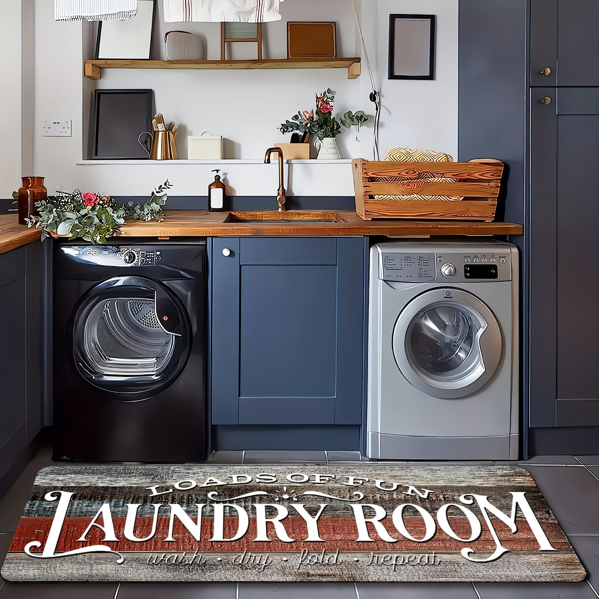 Non-slip Washable Laundry Room Runner Mat,Home Decor Floor Mat,Laundry Mat Home Decor,Laundry Room Accessories-Machine Washable Mat with Laundry-Themed Phrases