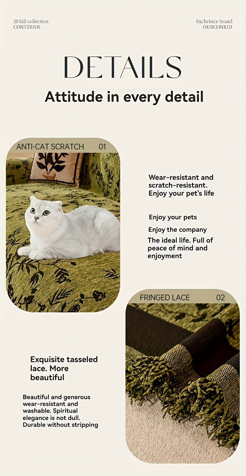 Chenille Thickened Sofa Throw for Flowers And Plants Pattern, Suitable for Living Room And Office Decor, Pet-safe, All-season Use, And Durable, Non-slip.