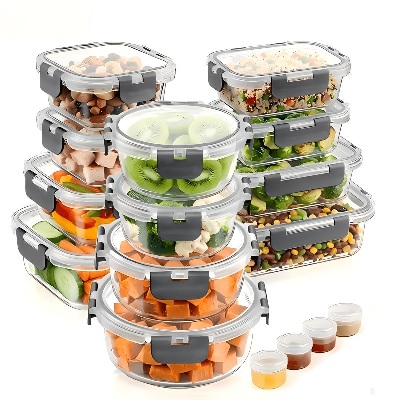 24-piece Glass Food Containers with Lids, Meal Prep, Food Storage Kitchen Lunch Containers, Leak-proof, Sealed Glass Lunch Bento Boxes, Suitable for Microwave, Oven, Refrigerator, and Dishwasher,Grey