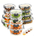 Glass Bento Storage Containers, 24-Piece Set with 12 Glass Boxes and 12 Gray Locking Lids for Meal Prep, Work Lunches, Leftovers and Kitchen Organization
