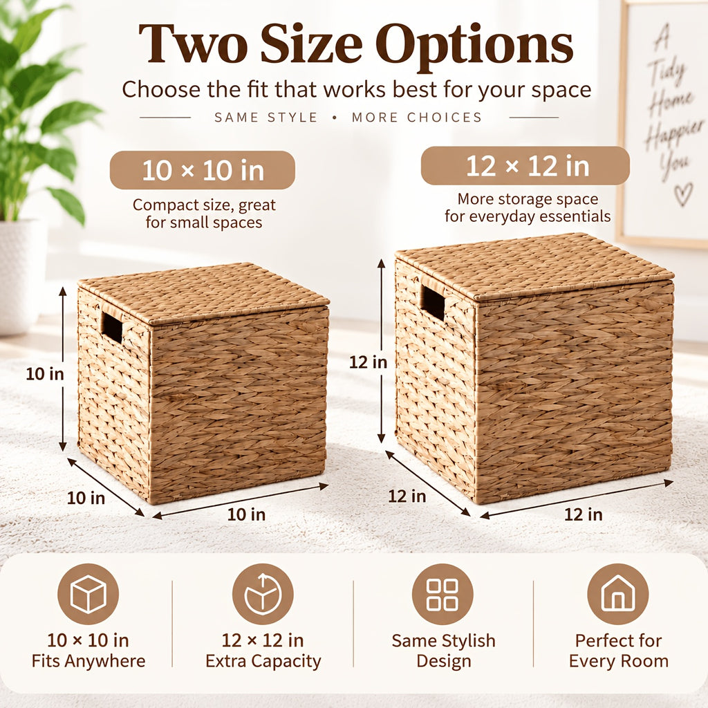 2pcs/4pcs Hyacinth Wicker Baskets Woven Baskets for Storage Baskets for Shelves Water Hyacinth Wicker Storage Basket Square Cub Natural Rattan Basket for Towels, S, Magazines and Kitchen Organizati, Shelf Baskets