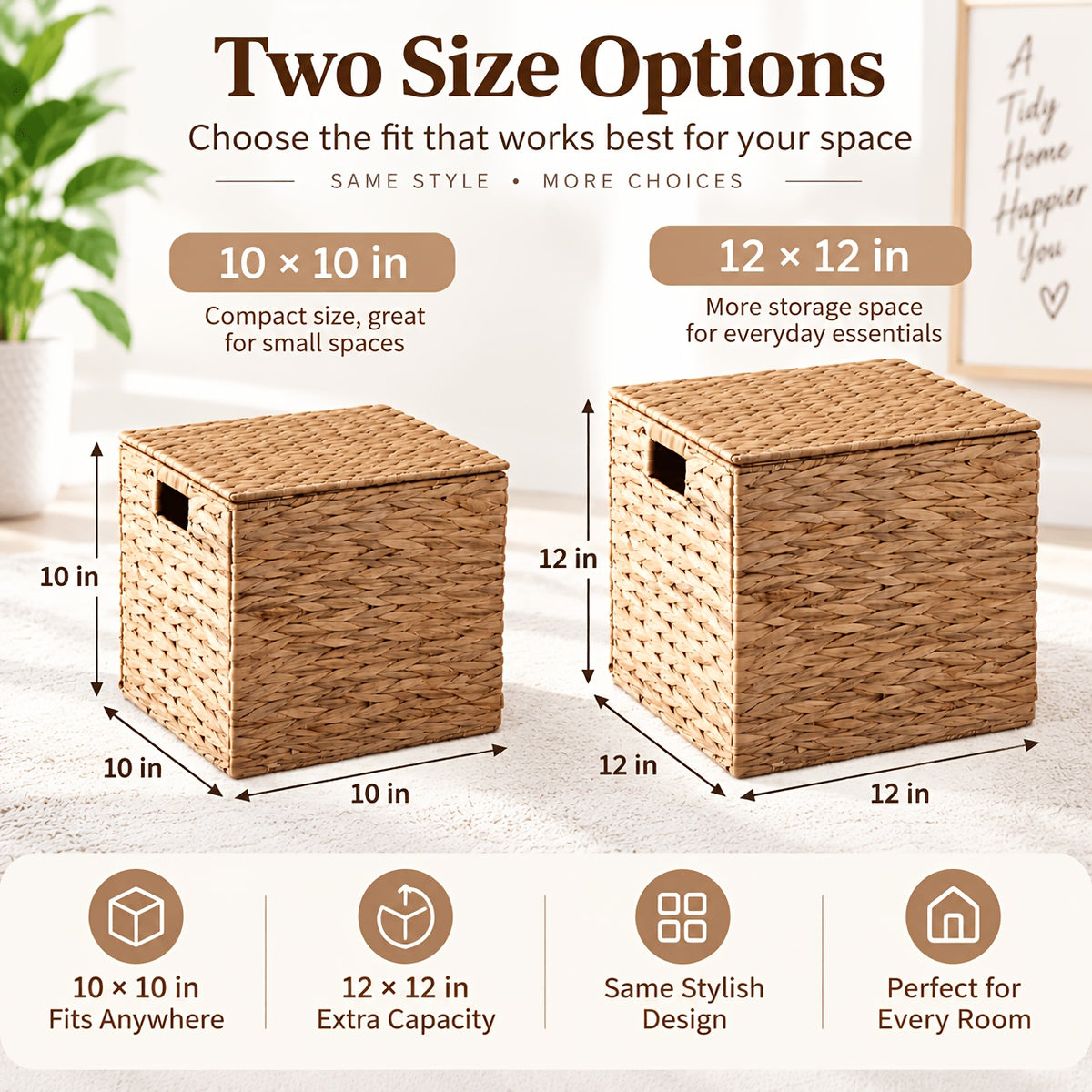2pcs/4pcs Hyacinth Wicker Baskets Woven Baskets for Storage Baskets for Shelves Water Hyacinth Wicker Storage Basket Square Cub Natural Rattan Basket for Towels, S, Magazines and Kitchen Organizati, Shelf Baskets