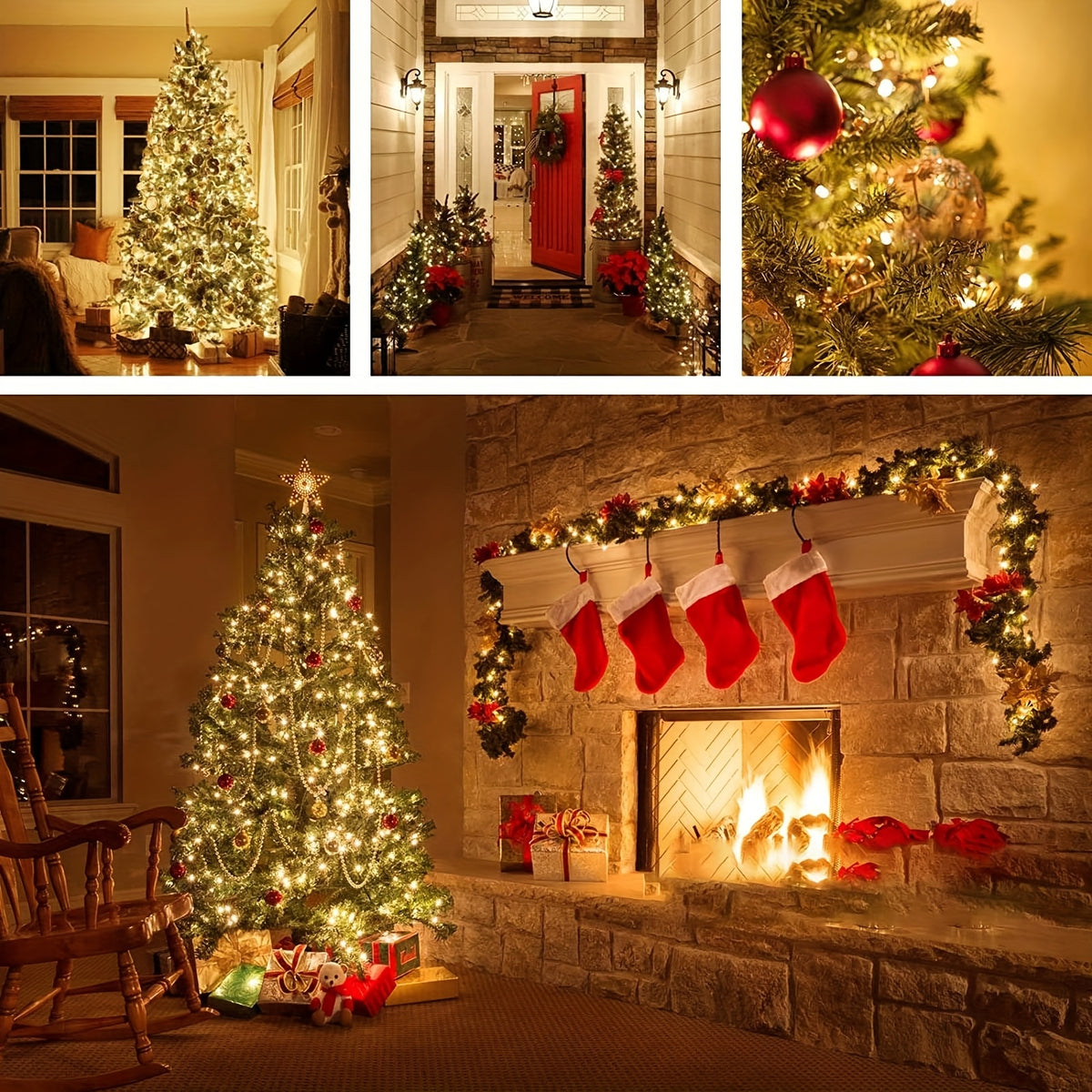 Outdoor And Indoor LED Christmas Lights in Multi-Color Options, Available in 100, 200, 300, And 500 Counts. Features a Green Wire, Memory Function, Timer, And 8 Modes. These Super Bright Lights Are IP44, Perfect for Holiday Parties, Gardens