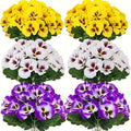 Artificial Pansy Flowers, 6-Bunch Yellow Purple and White Plastic Floral Set for Indoor Outdoor Home and Garden Decor, Low-Maintenance Arrangements