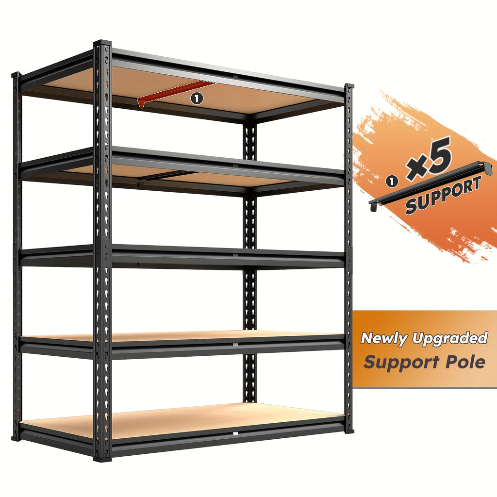 2020LBS Storage Shelves 5 Tier 72" H X 35.55" W X 16" DGarage Shelving Heavy Duty, Adjustable Metal Shelving Unit, Garage Shelves for Basement, Warehouse, Pantry, 72" H X 35.55" W X 16" D, Black, Standing Shelf