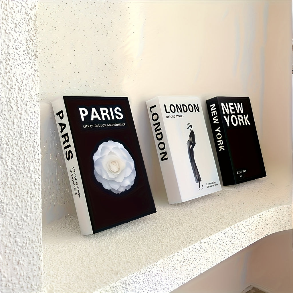 Set of Three Decorative Books Featuring an Industrial Design Inspired by Paris, London, And New York. These Modern Minimalist Home Accents Are Made from High-Quality Paper And Are Perfect for Festive Occasions Like Valentine'S Day, Thanksgiving