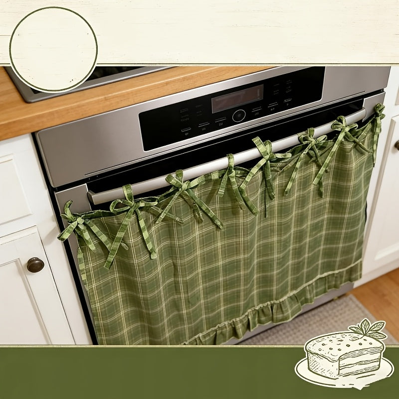 Farmhouse Oven Skirt Curtain with Ruffled Edge and Tie Straps, Handmade Rustic Cottagecore Kitchen Appliance Decor for Fall and Autumn Styling
