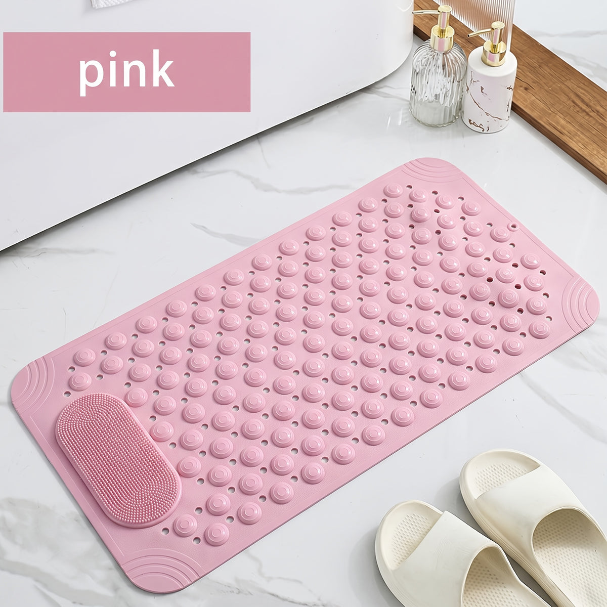 Non-Slip PVC Bath Mat with Massage Buttons - Light Blue & Multi-Color Polka Dot Pattern, Rectangular Shower and Bathroom Safety Mat, 0.35inch Thick, Durable PVC Material, Bath Accessories