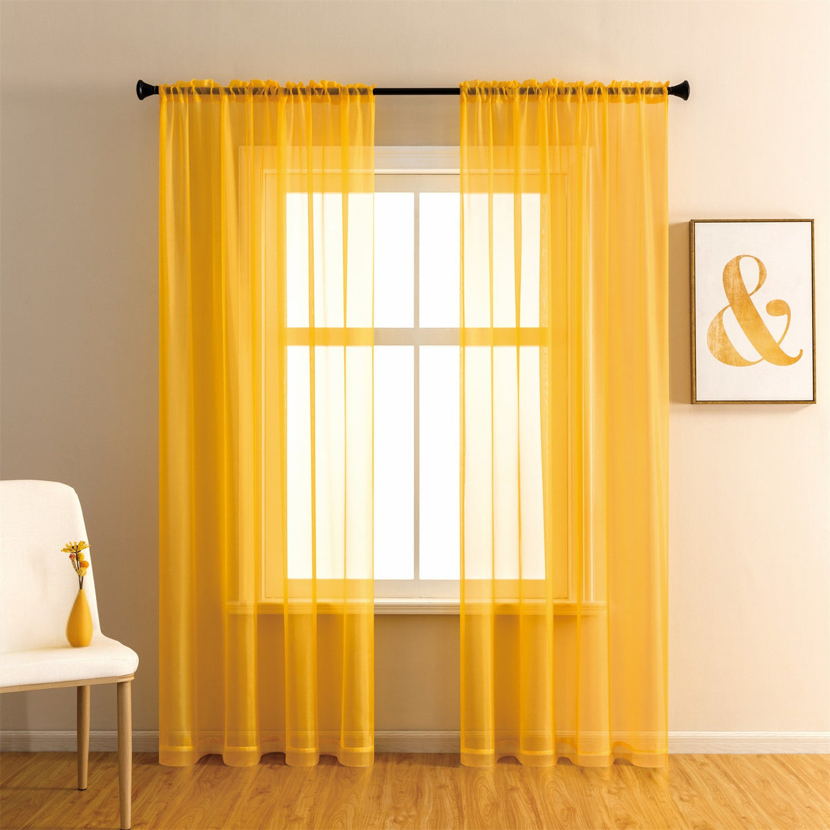 2 Panels Basic Modern Sheer Curtains - Rod Pocket Design Light Filtering Privacy Simple Design Window Drapes for Living Room, Bedroom, and Modern Home Decor Available in Red/Green/Blue/White/Black/Khaki/Yellow