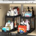 Bathroom Under Sink Organizers, Set of 2 Two-Tier Sliding Basket Storage Racks with 8 Hooks for Vanity Cabinets and Under-Counter Essentials