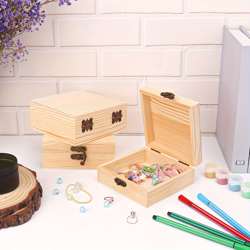 12 Pack Unfinished Wooden Boxes For Crafts, Party Favors For Birthday Parties, Treasure Chest With Lid And Clasp, Pirate Decorations, Christmas Gift Box