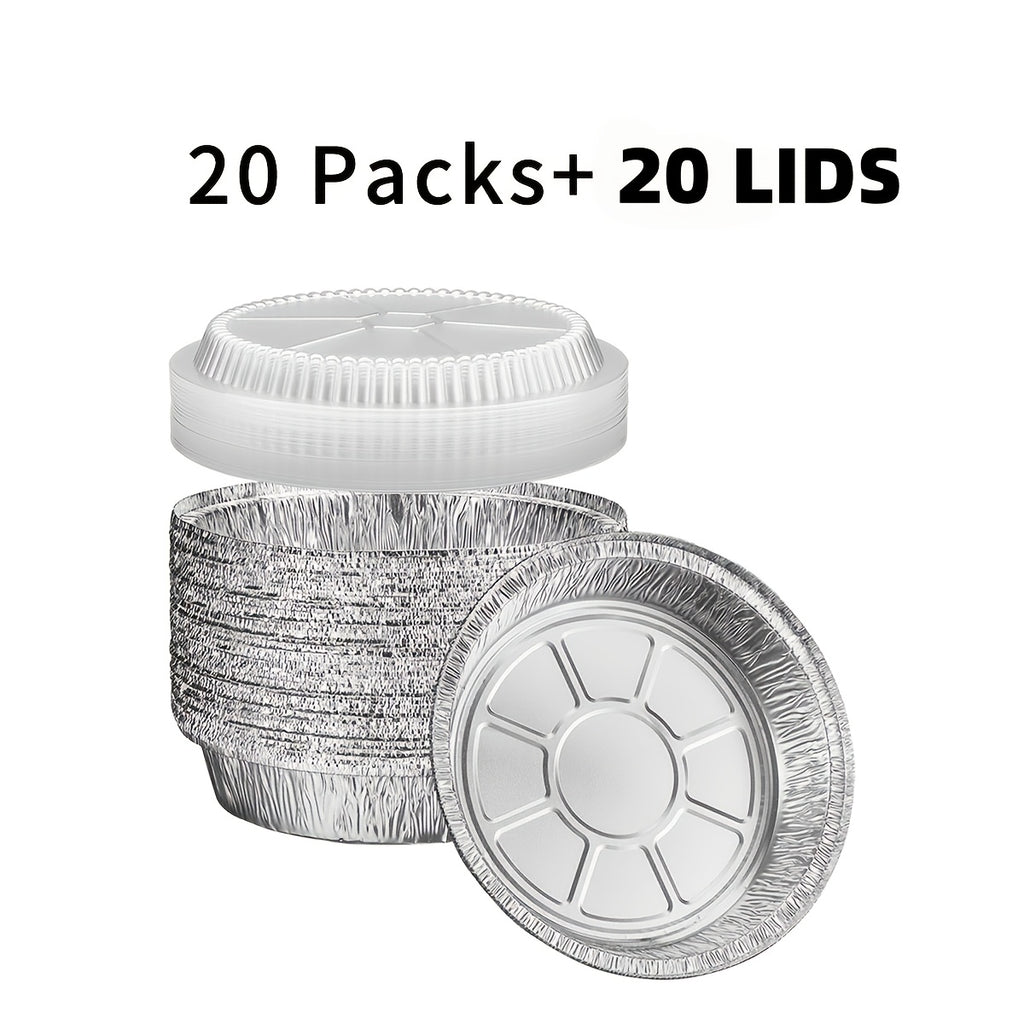 40pcs Disposable Aluminum Foil Baking Pan Set (including 20 Bases + 20 Lids) - 7-inch Round Baking Pan, Suitable for Baking, Keeping Warm, and Serving - Round Aluminum Foil Baking Pan with Lid - Mother's Day - Air Fryer - Oven - Birthday Party