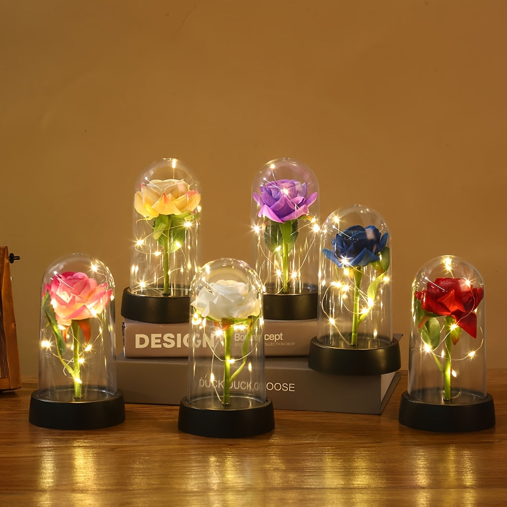 Immortal Flower Artificial Rose Dome Cover Glow Home Ornaments Decorative Valentine'S Day Gift Birthday Gift