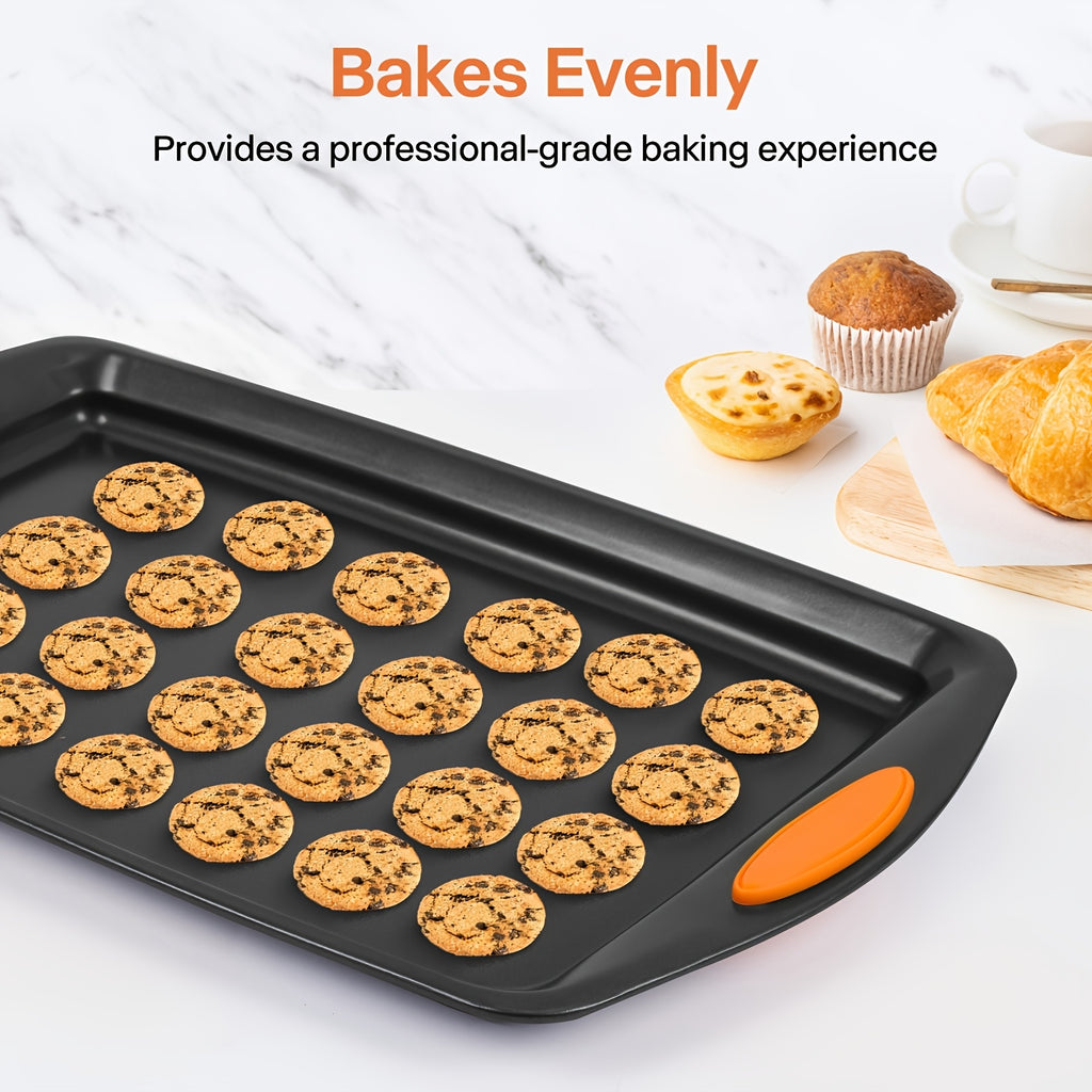 2/3/6/12/23pcs Non-Stick Baking Sheet Set, Assorted Size Cookie Trays with Orange & Blue Silicone Handles, in Gray, Black & Golden, Stackable Bakeware for Baking & Roasting