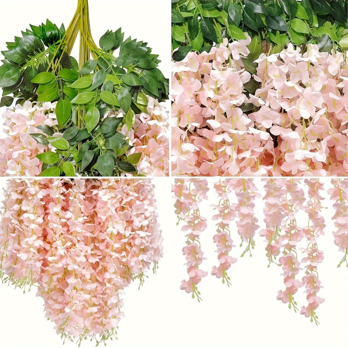 ULTROSOKE 24pcs Artificial Wisteria Hanging Flowers, Wisteria Artificial Flower Fake Wisteria Vine Ratta Long Hanging Bush Garland Flowers String Decorate Home Party Wedding Decor
