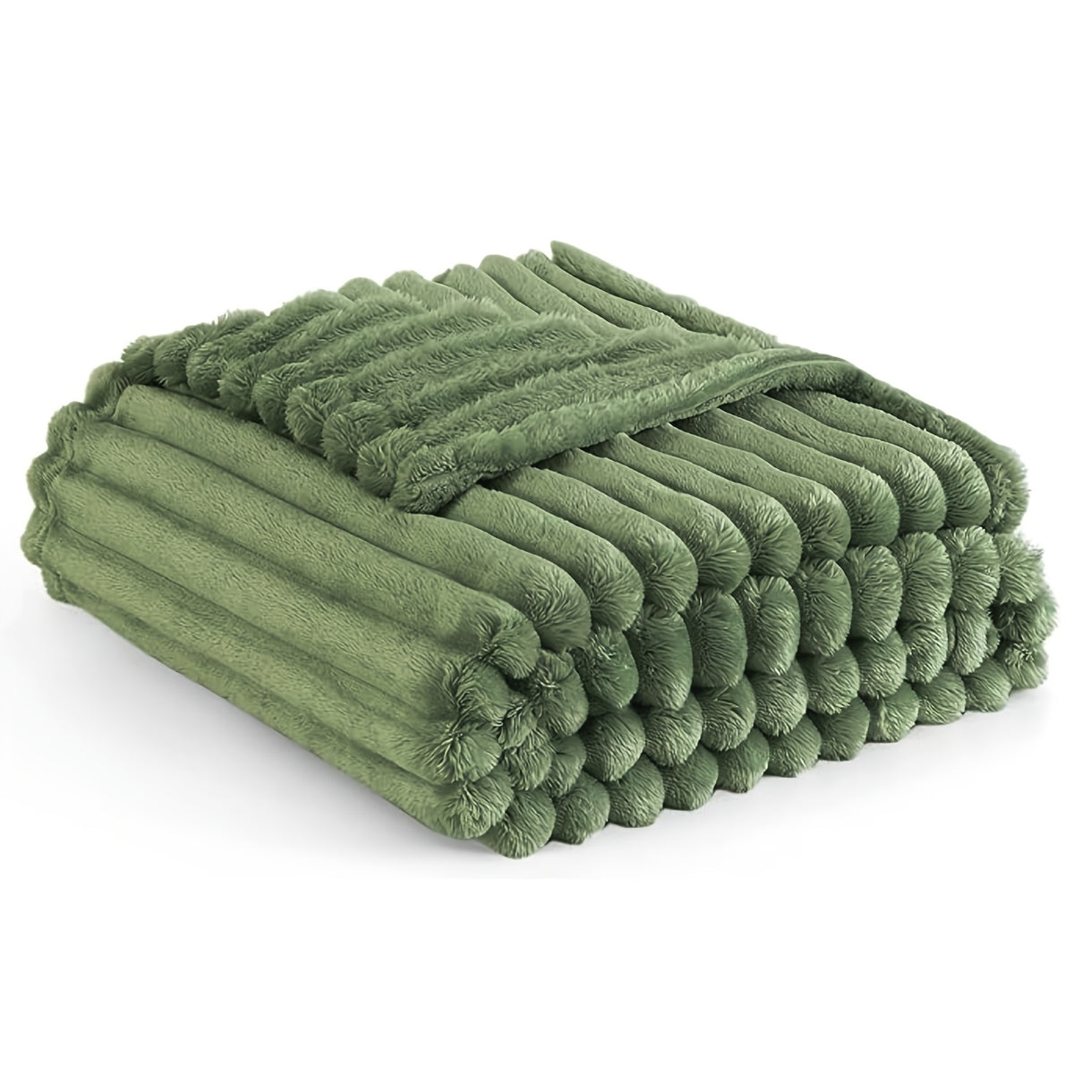 Luxurious Double-Sided Faux Rabbit Fur Throw Blanket - Cozy Striped Flannel, Soft And Warm for Naps, Office, Camping, Sofa - Versatile Polyester Bed Cover, Perfect Christmas Gift