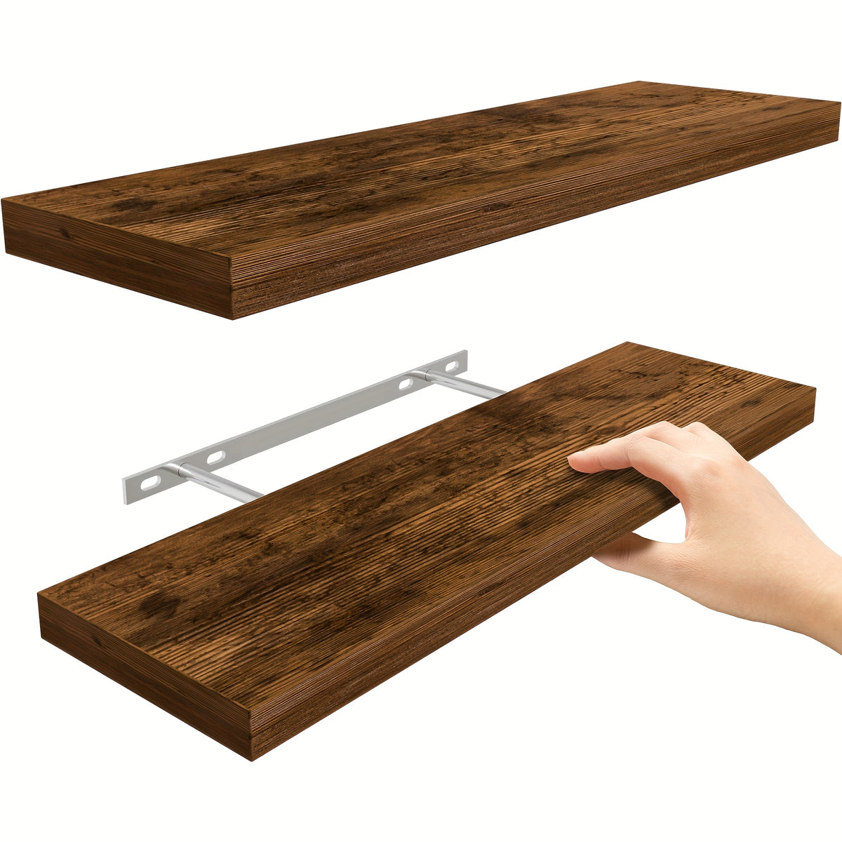 Floating Shelves, 22.5" Wall Mounted Rustic Wood Shelves for Bathroom, Bedroom, Living Room, Kitchen, Office, Hanging Shelf for Books/Storage/Room Decor with 22lbs Capacity (Set Of 2), Floating Shelves
